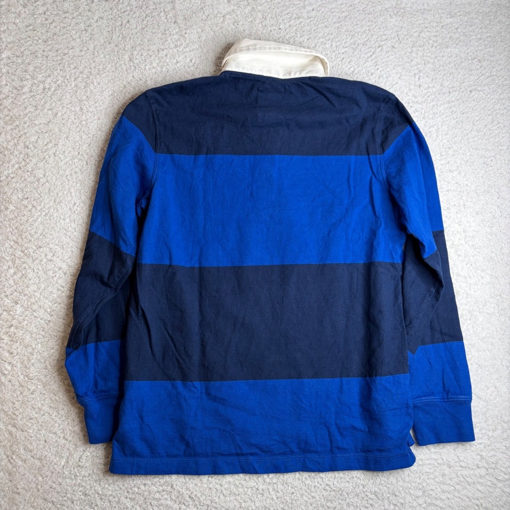 Y2K Lands End Mens Rugby Shirt Long Sleeve Blue Navy Striped M 38-40 Y2K thick - Picture 3 of 5